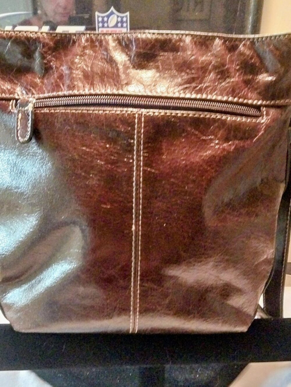 TERRA Caramel Brown Glazed GENUINE LEATHER  Stud Detail Crossbody Shoulder Bag